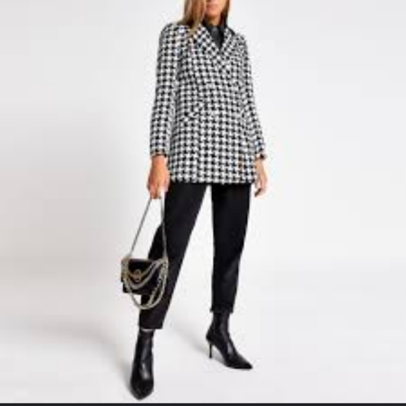 River Island jacket contrast collar houndstooth double breasted Size 12 - Picture 3 of 10